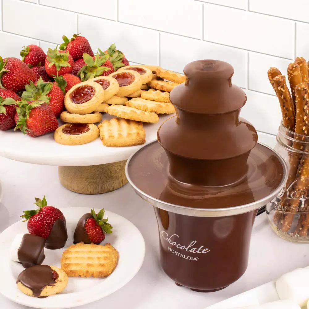 Nostalgia 3-Tier Chocolate Fountain with Auger-Style Flow, 8 oz. Capacity, Brown