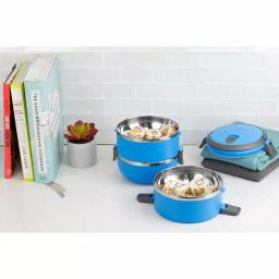 Unbranded 3-Tier Leak-Proof Stainless Steel and Plastic Lunch Box with Pop-Up Handle thumbnail 1