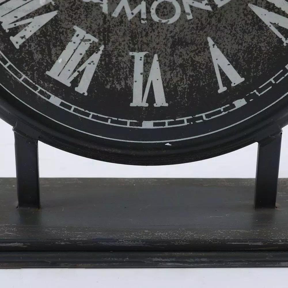 Winsome House Black Metal Vintage Table Top Clock with Roman Numerals