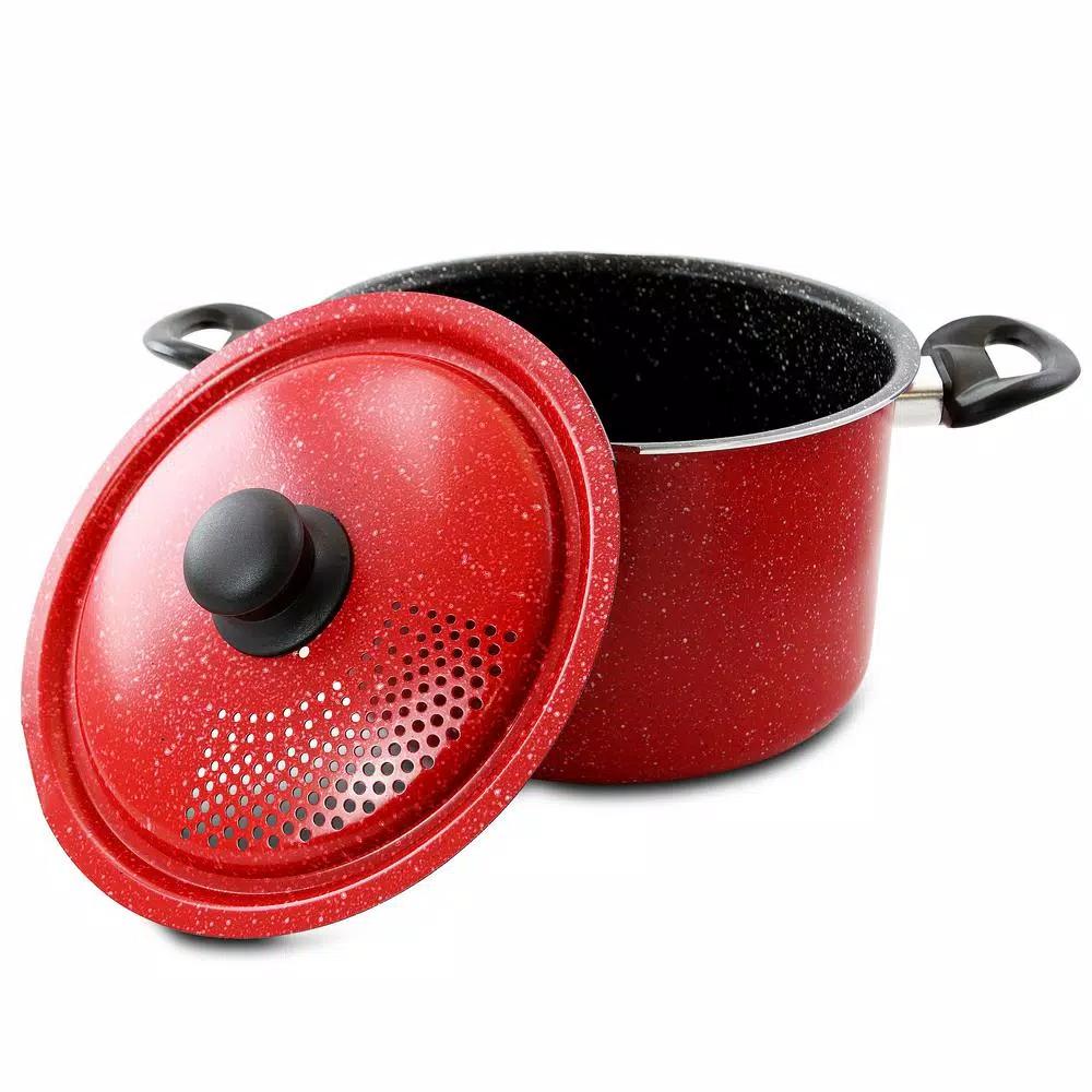 Gibson Home Granita 6 Qt. Aluminum Pasta Pot with Carbon Steel Lid, Red Speckle