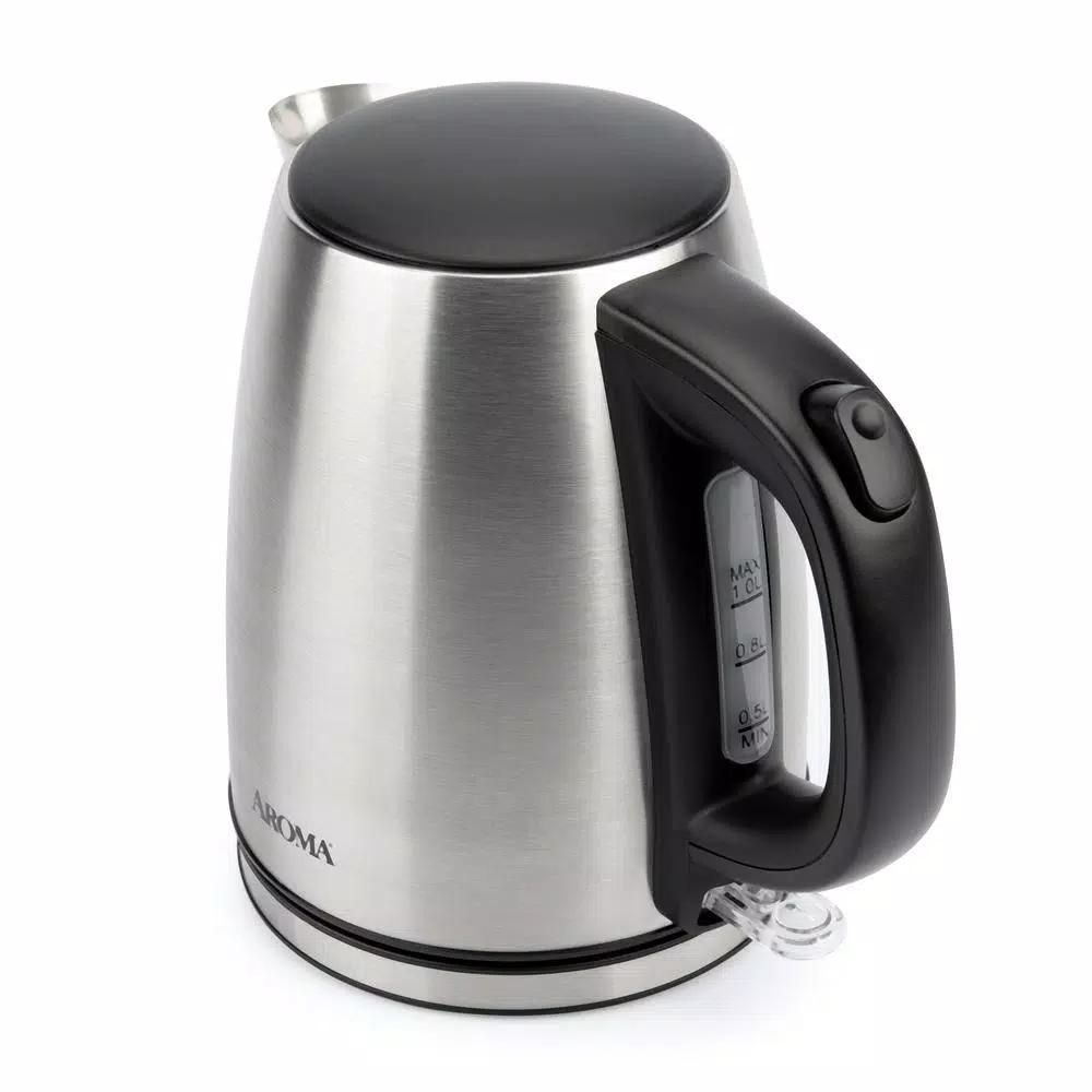 Aroma 4.5-Cup Stainless Steel Electric Kettle, 1000W, Automatic Shut-Off