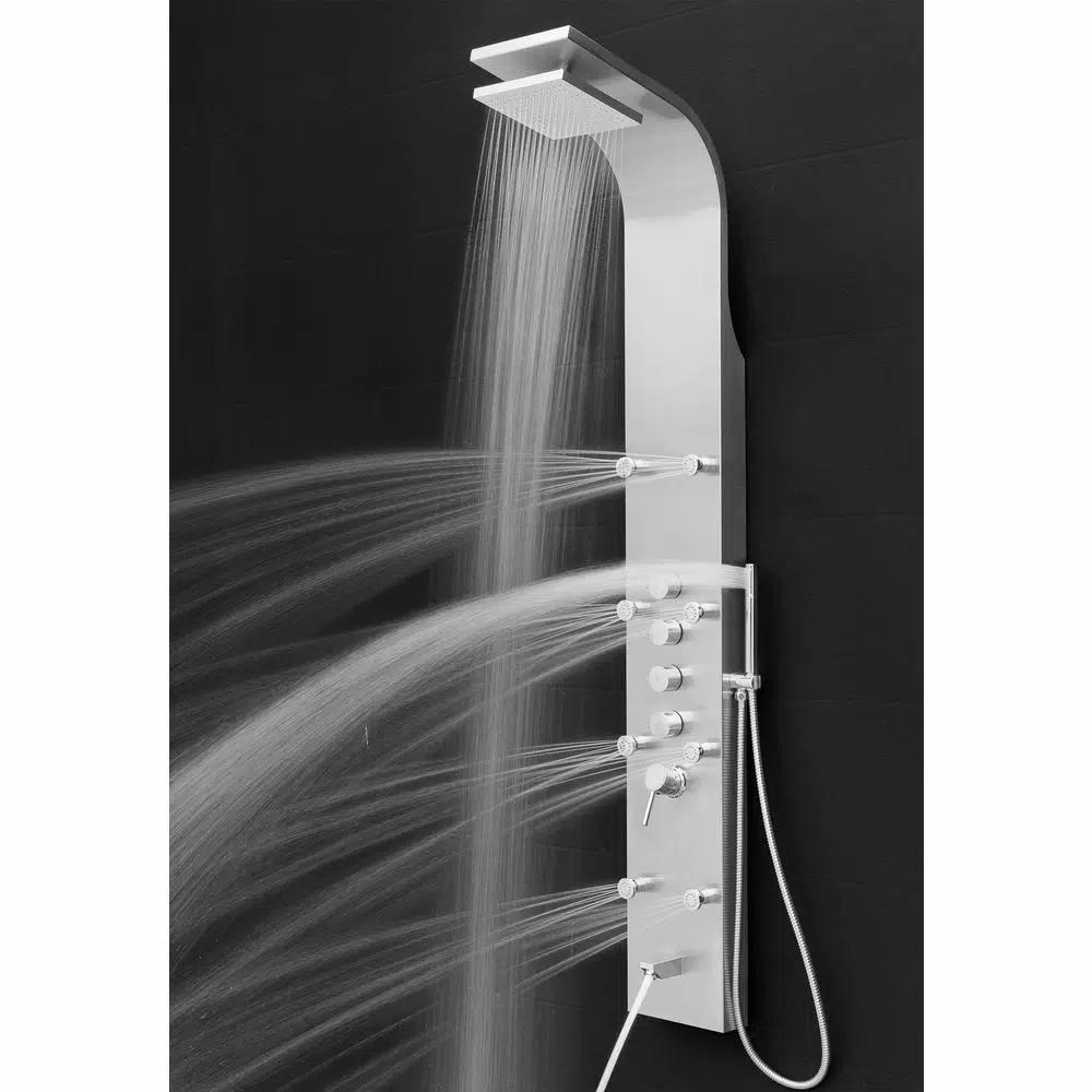 AKDY 65 in. Stainless Steel 8-Jet Shower Panel System with Rainfall Head, Handshower & Tub Spout