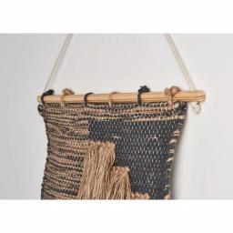 LR Home Rustic Natural and Black Fringed Wall Tapestry - Hand-Loomed Jute and Cotton Wall Hanging thumbnail 4