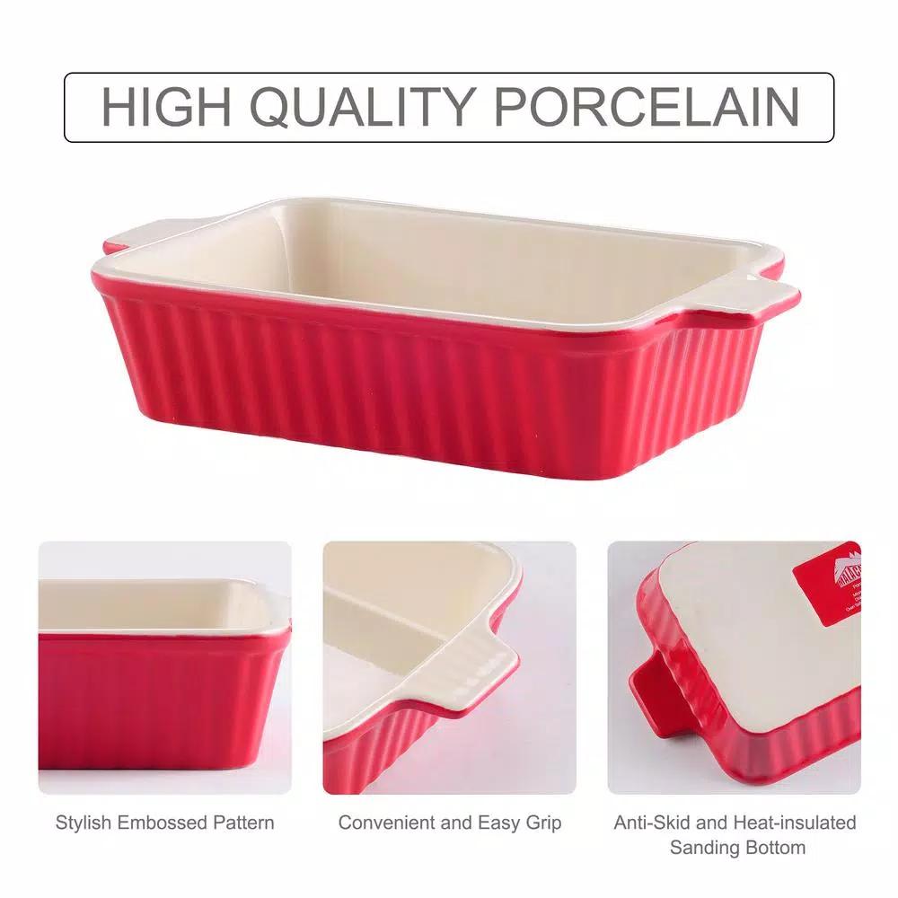MALACASA 2-Piece Red Porcelain Rectangle Bakeware Set, 12 in. and 13 in. Ceramic Baking Dishes
