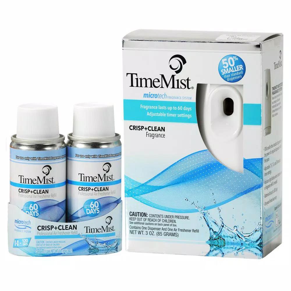 ZEP TimeMist Microtech Automatic Air Freshener Dispenser with Crisp and Clean Refill (2-Pack Combo)