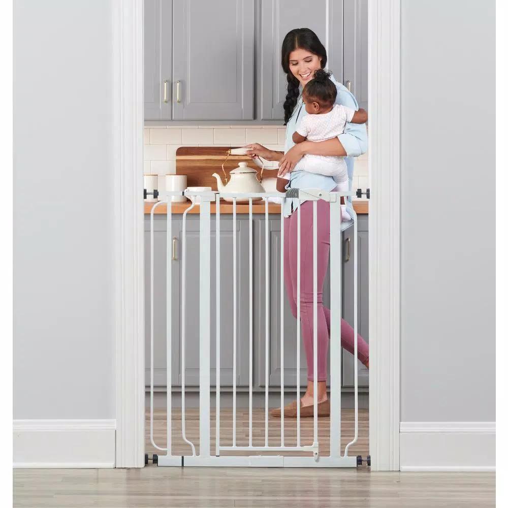 Regalo Easy Step Extra Tall Walk-Through Baby Gate, 41" White Metal Safety Gate