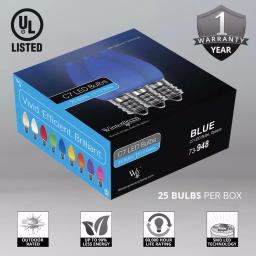 Wintergreen Lighting OptiCore C7 LED Blue Smooth Opaque Christmas Light Bulbs, 25-Pack thumbnail 2