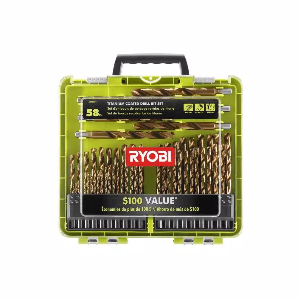 RYOBI 58-Piece Titanium Coated Drill Bit Set with Tilt-Out Storage Kit