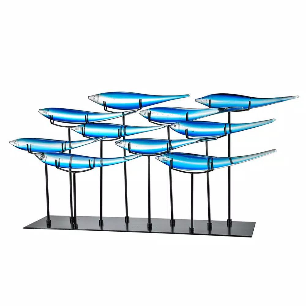 Dale Tiffany 19 in. Handcrafted Art Glass Fish Sculpture - 10 Piece Blue Tropical Fish Decor