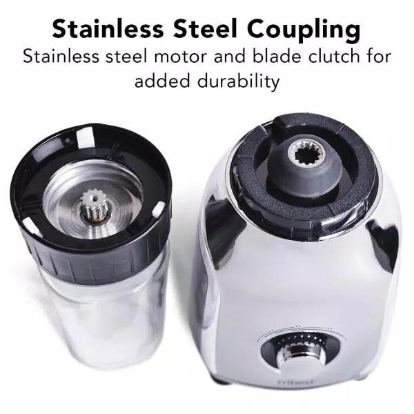 Tribest Glass Personal Blender, 42 oz. 4-Speed Chrome Electric Blender with Stainless Steel Blades