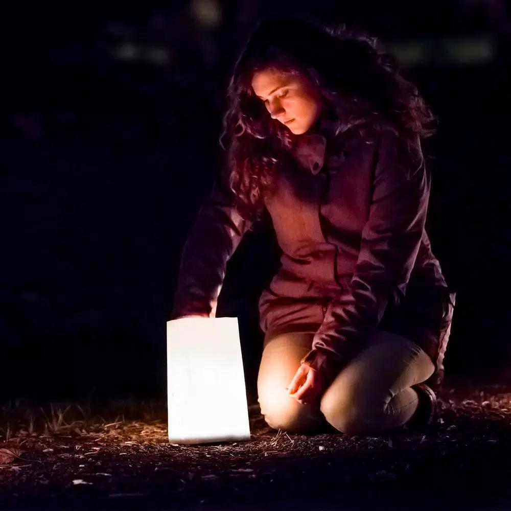 LUMABASE Luminaria Kit - 100 Flame Resistant White Paper Bags and Extended Burn Tea Light Candles