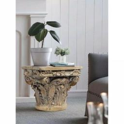 Benjara Aesthetic Resin Decorative Pedestal with Acanthus Leaf Design and Scrolled Details, Brown thumbnail 7