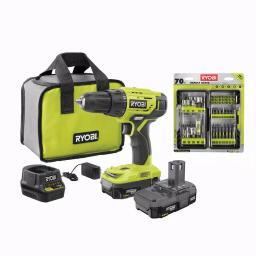 RYOBI 18V ONE+ 1/2 in. Cordless Drill Driver Kit with (2) 1.5 Ah Batteries, Charger, Bag & 70-Piece Impact Bit Set thumbnail 1