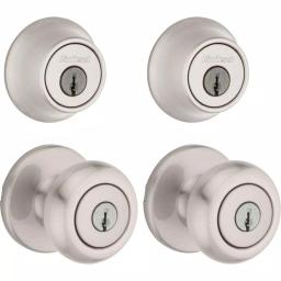 Kwikset Cove Satin Nickel Single-Cylinder Deadbolt and Keyed Entry Knob Combo Pack (2-Pack) thumbnail 1