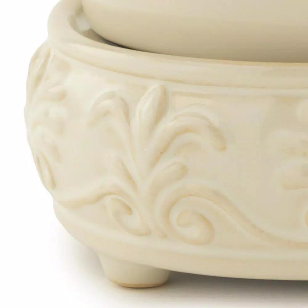 Candle Warmers Etc 5.2 in Sandstone 2-in-1 Classic Fragrance Warmer with Fleur de Lis Pattern