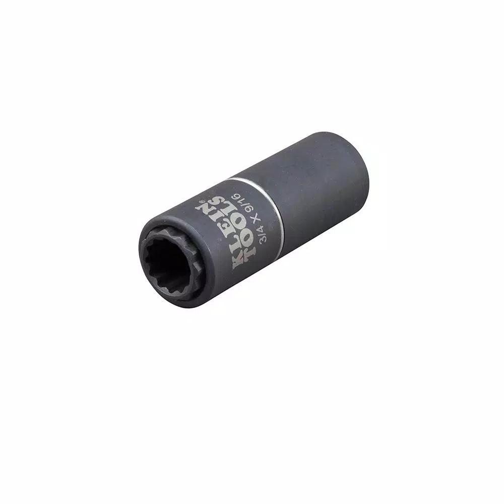 Klein Tools 1/2 in. Drive 2-in-1 Deep Impact Socket, 12-Point, 3/4 in. and 9/16 in. Dual Hex Sizes