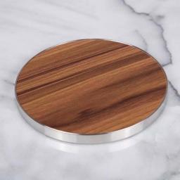Creative Home 7" Round Fiberboard Trivet and Serving Board with Acacia Finish and Stainless Steel Trim thumbnail 1
