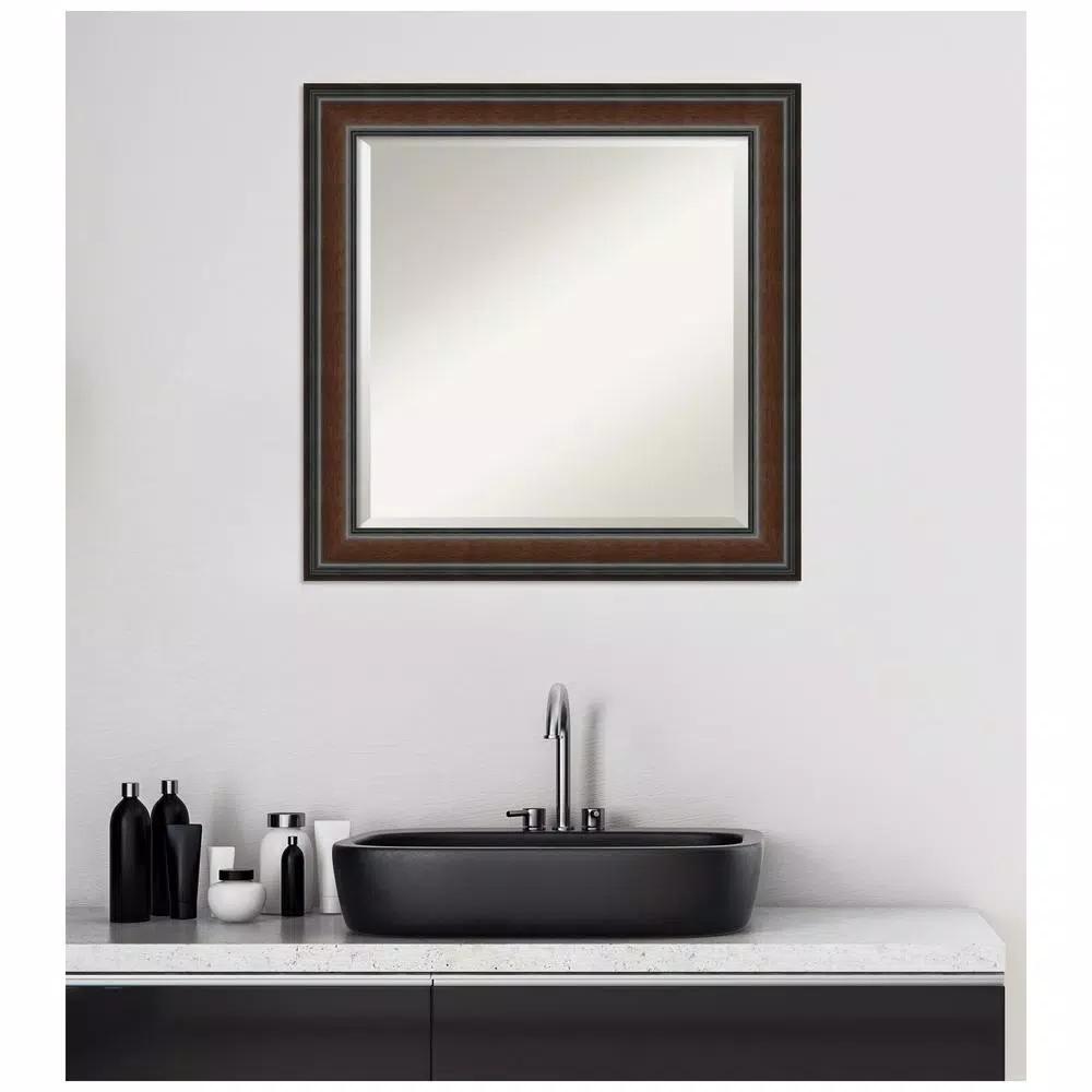 Amanti Art Cyprus Walnut 24.88 in. x 24.88 in. Square Wood Framed Bathroom Vanity Wall Mirror