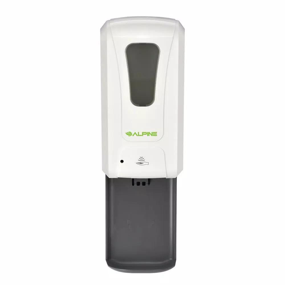 Alpine Industries 1200ml Automatic Soap and Gel Hand Sanitizer Dispenser with Drip Tray, White