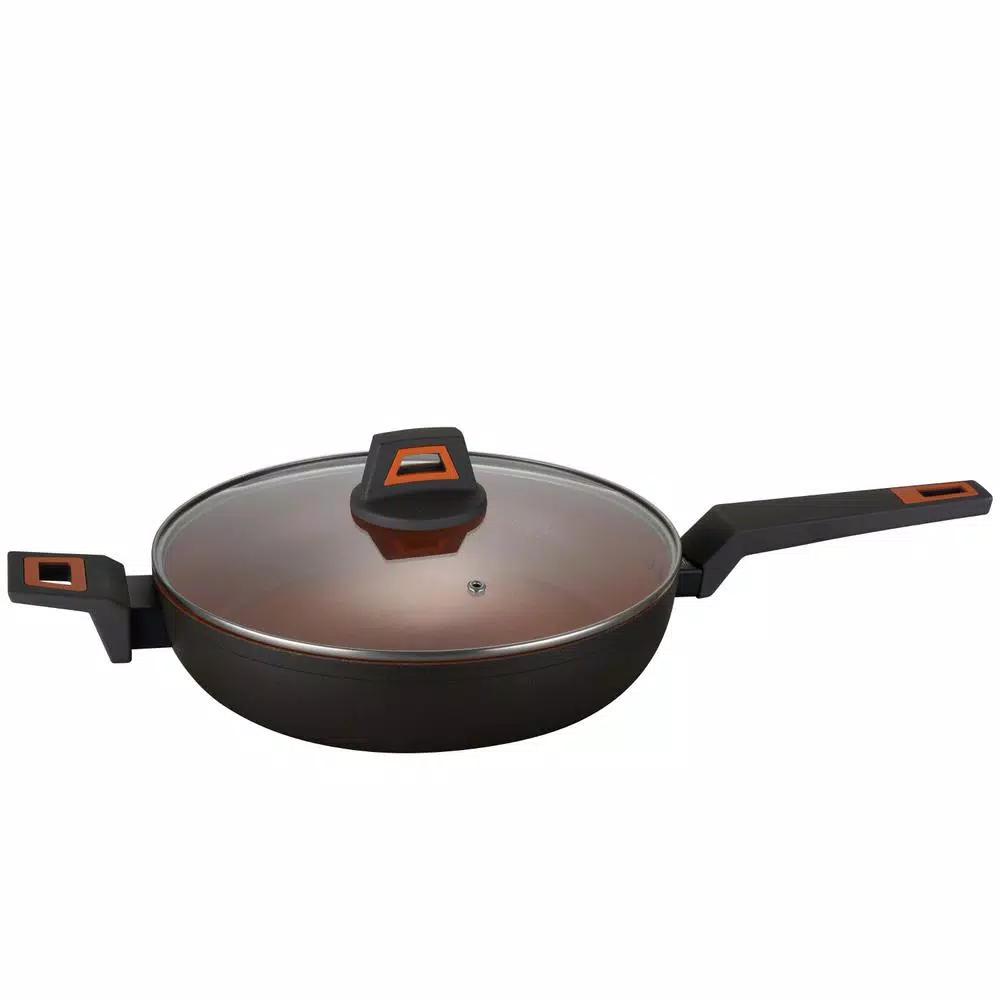 AMERCOOK 12 in. Volcano Stone Nonstick Wok Pan, Forged Aluminum, Induction Compatible