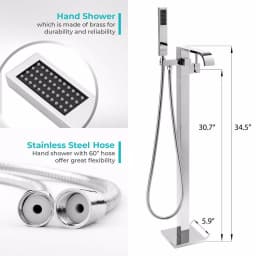 AKDY Freestanding Floor Mount Roman Tub Faucet with Hand Shower, Chrome thumbnail 4