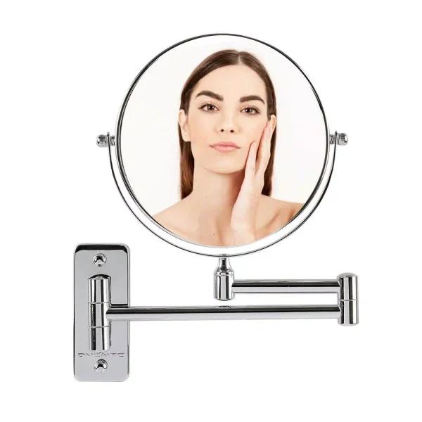 Ovente Wall Mounted Dual-Sided Makeup Mirror, 1x/10x Magnification, Polished Chrome