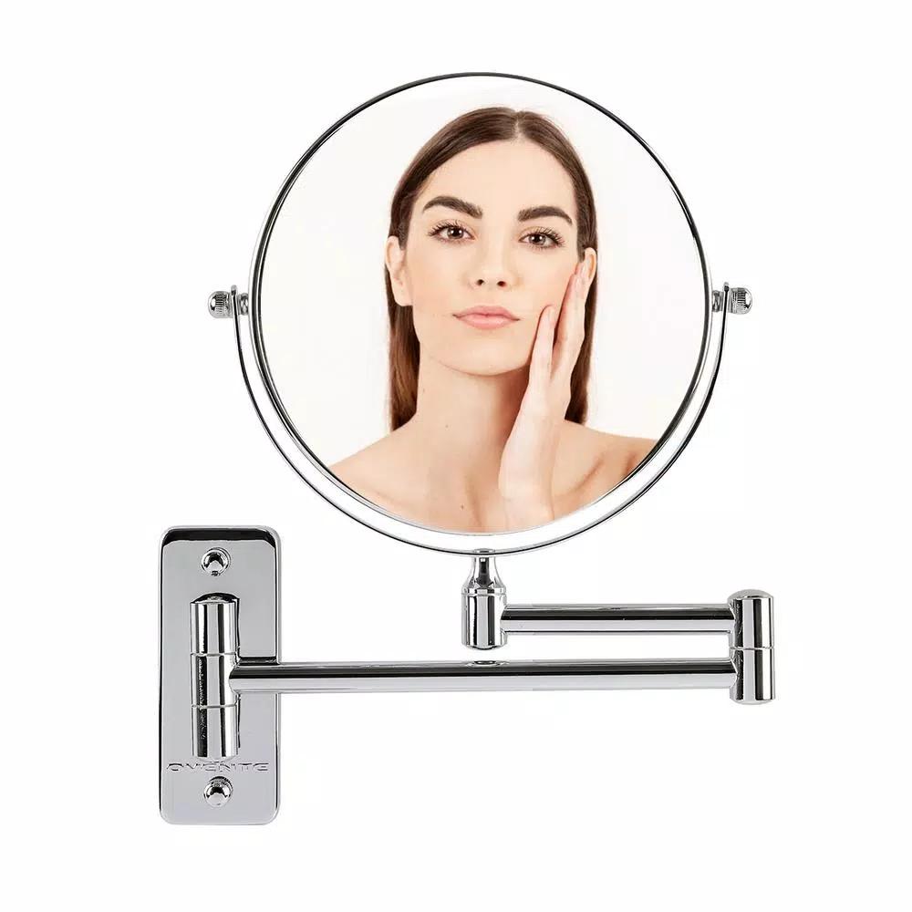 Ovente Wall Mounted Dual-Sided Makeup Mirror, 1x/10x Magnification, Polished Chrome