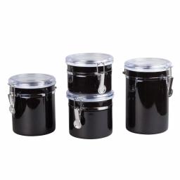 Creative Home 4-Piece Black Stainless Steel Canister Set with Airtight Locking Clamp Lids thumbnail 1
