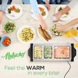 NutriChef 27.6 in. 3-Burner Stainless Steel Electric Buffet Server Food Warming Tray thumbnail 3