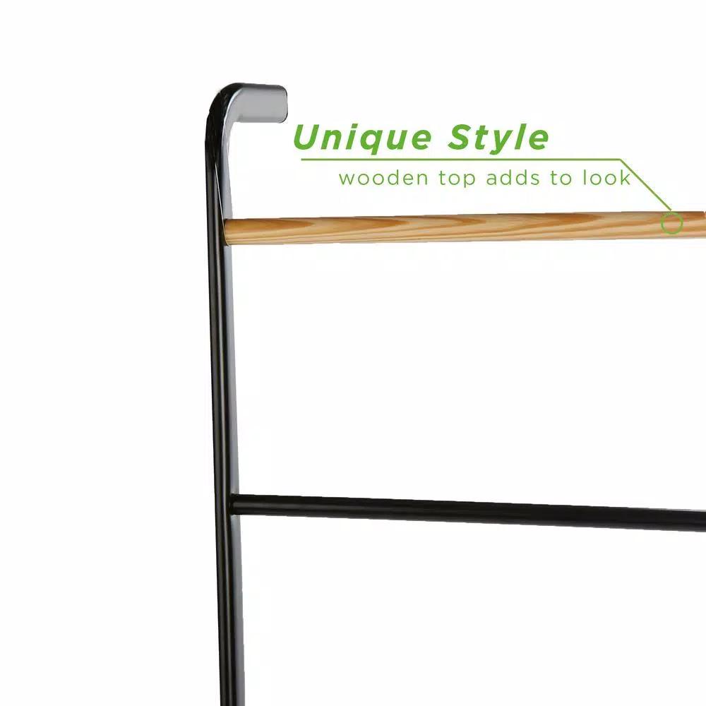 Mind Reader 6-Bar Freestanding Towel Rack, Black Metal Bathroom Towel Stand