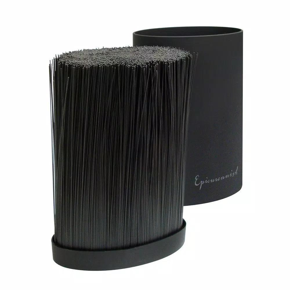 Epicureanist Modern Black Plastic Kitchen Caddy - Multi-Compartment Flatware & Utensil Organizer