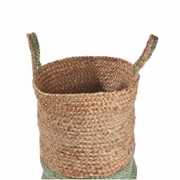 LR Home Wise Braided Natural Jute Decorative Basket with Handles, Green/Beige thumbnail 2
