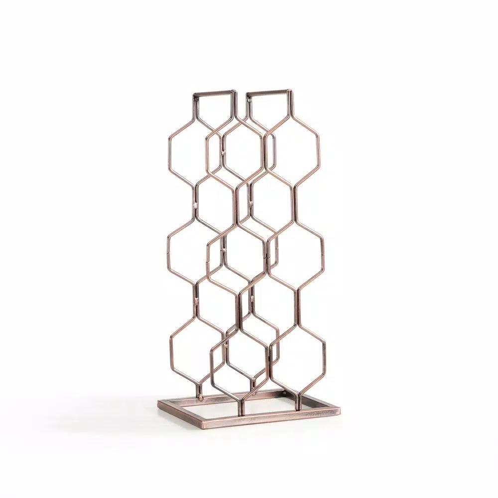 DANYA B. Copper Electroplated 8-Bottle Wine Rack - Modern Geometric Iron Design