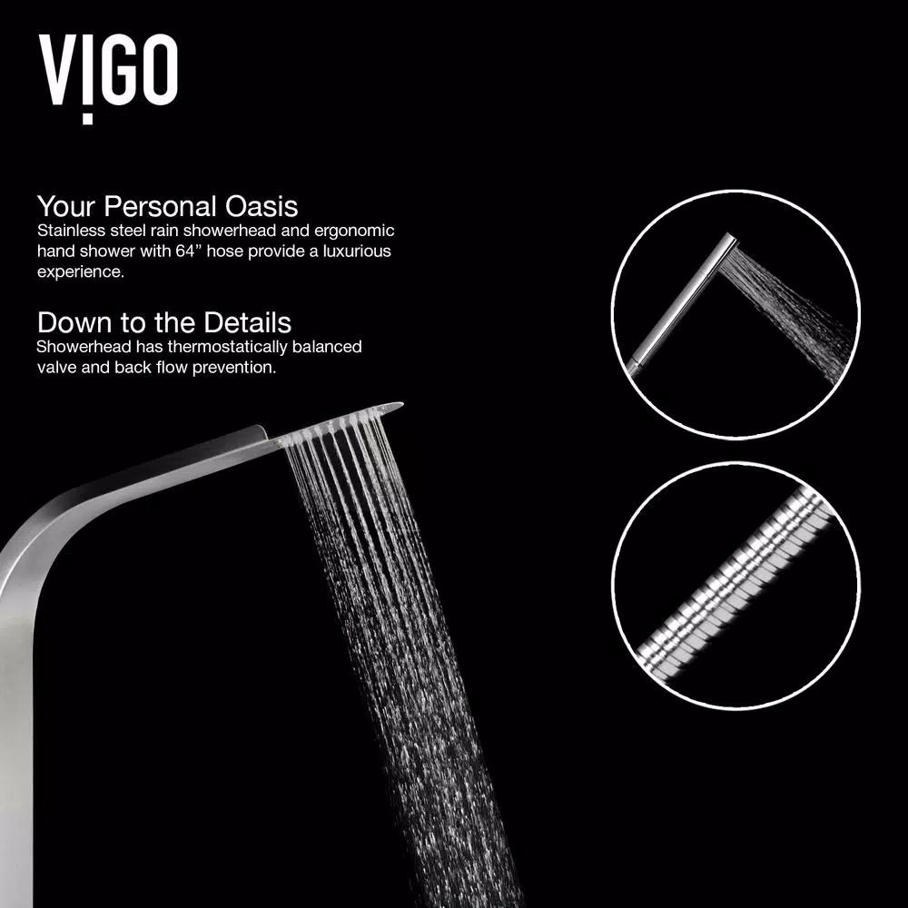 VIGO Brielle 70.5 in. Stainless Steel 6-Jet High Pressure Shower Panel System with Rainhead and Handheld