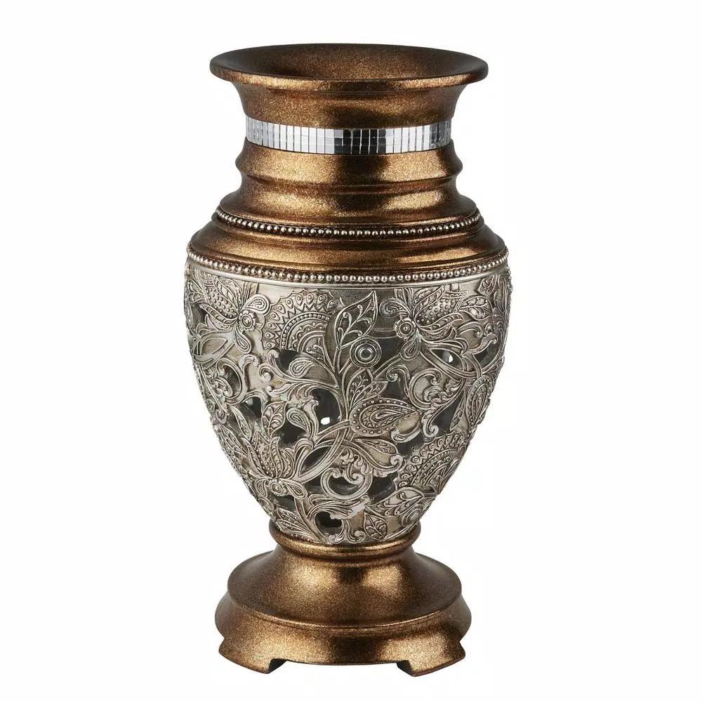 ORE International Langi Bronze Polyresin Ornate Filigree Decorative Table Vase