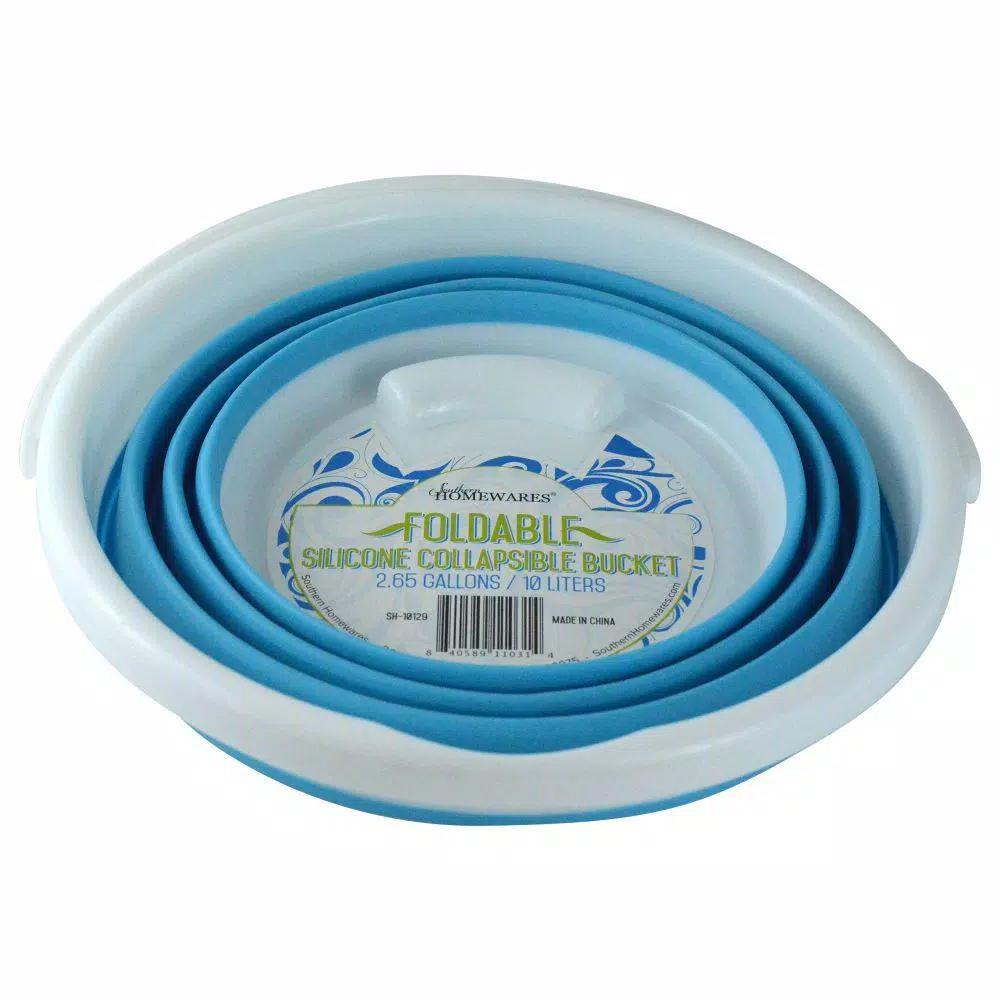 Southern Homewares 2.65 Gal. Blue Collapsible Silicone Bucket, Heavy-Duty Foldable Storage Pail