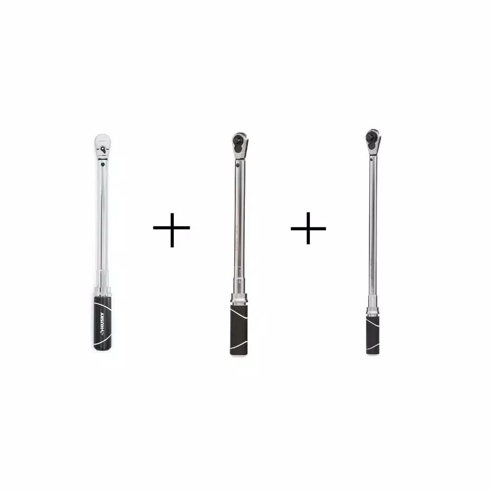Husky 3-Piece Click Torque Wrench Set, 1/4 in., 3/8 in., and 1/2 in. Drive