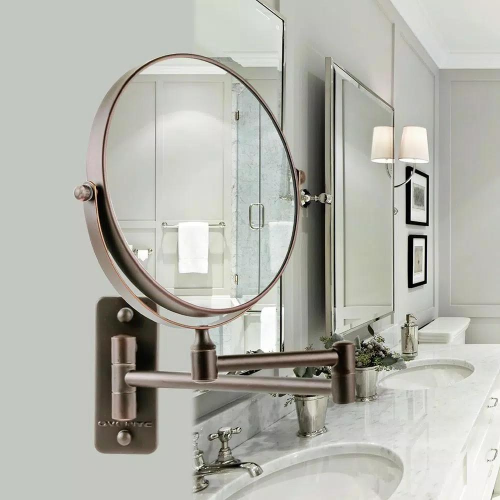 Ovente Wall Mounted Dual-Sided Makeup Mirror, 1x/10x Magnification, Antique Bronze