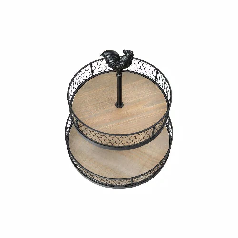 3R Studios Black Metal 2-Tier Decorative Rooster Tiered Tray - Farmhouse Style