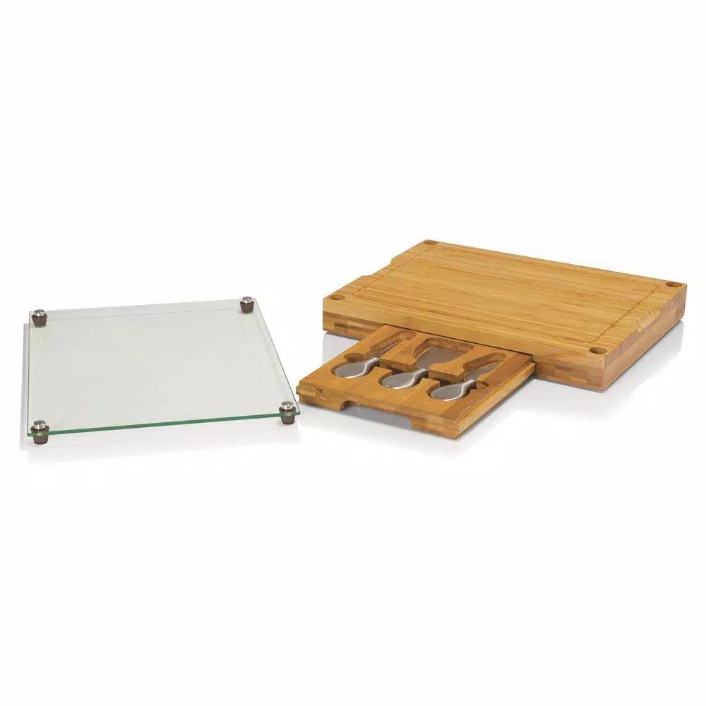 Legacy Concerto Bamboo Cutting Board and Cheese Tool Set with Tempered Glass Tray