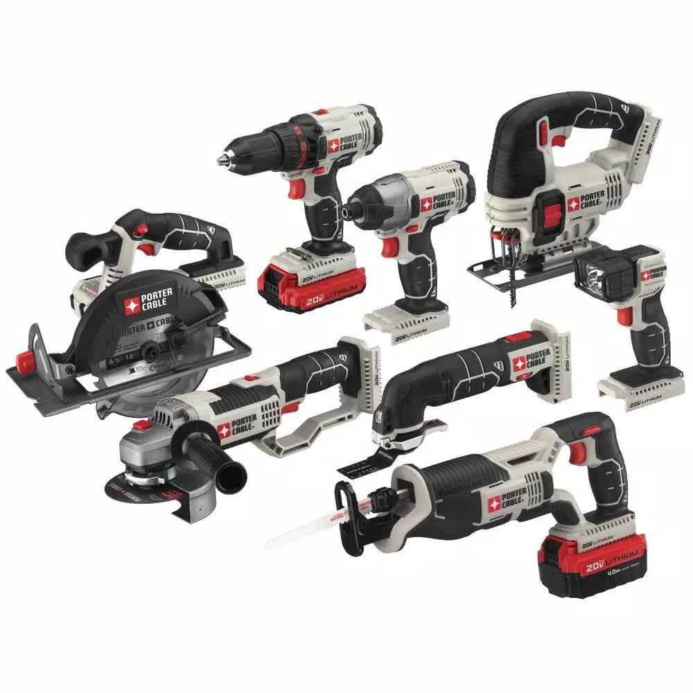 Porter-Cable 20V MAX Lithium-Ion Cordless 8-Tool Combo Kit with 4.0 Ah and 1.5 Ah Batteries