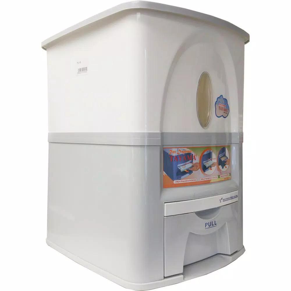 Tayama 33 lbs. Capacity Rice Dispenser, White Food Storage Container