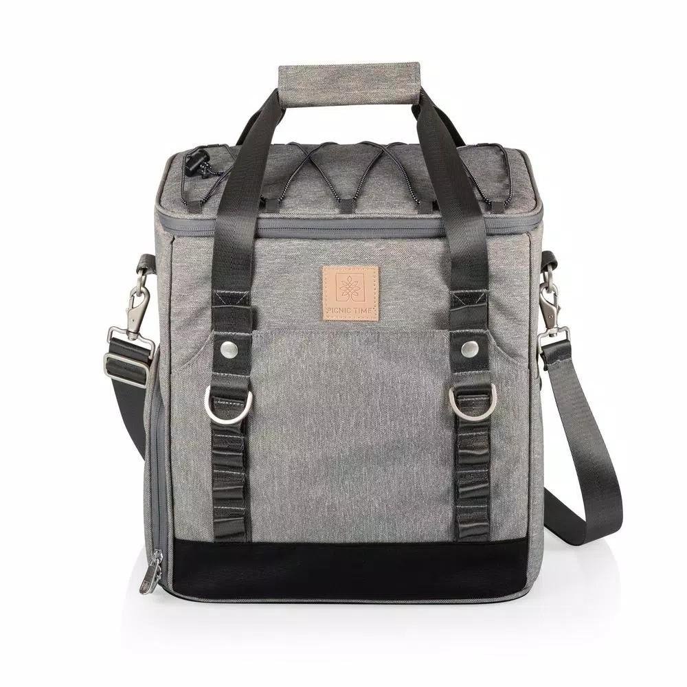 Picnic Time Frontier Heathered Gray Picnic Utility Cooler Bag with Meal Set for Four
