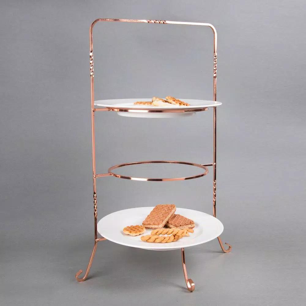 Creative Home 3-Tier Copper Plated Iron Cake & Tiered Stand, Handcrafted Serving Rack for Desserts and Fruit