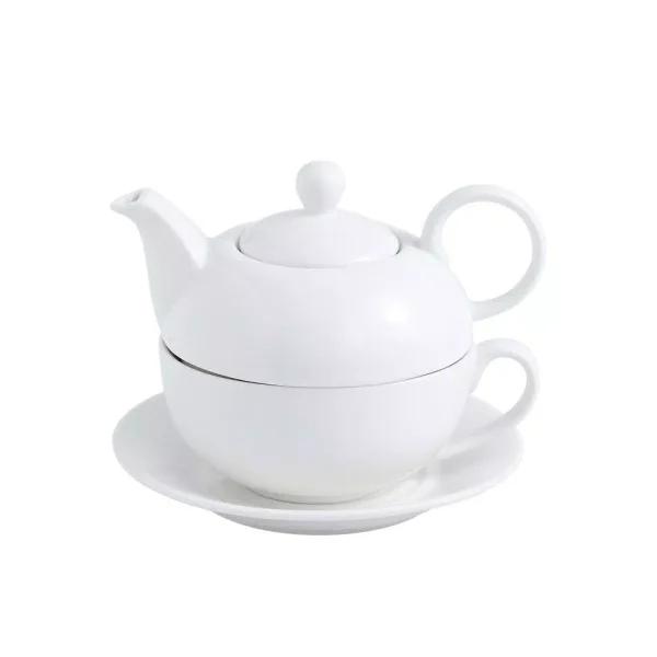 MALACASA White Porcelain Tea for One Set - 3 Piece Teapot, Teacup and Saucer Set