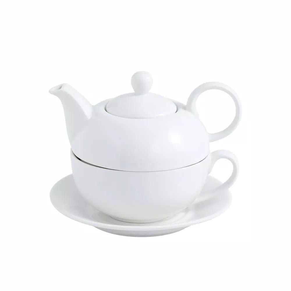 MALACASA White Porcelain Tea for One Set - 3 Piece Teapot, Teacup and Saucer Set