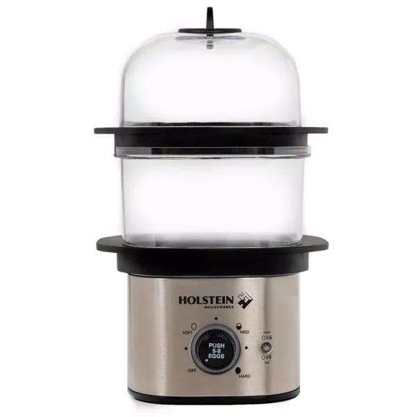HOLSTEIN HOUSEWARES Holstein 2-Tier Egg Cooker, 8-Egg Capacity, Black Stainless Steel