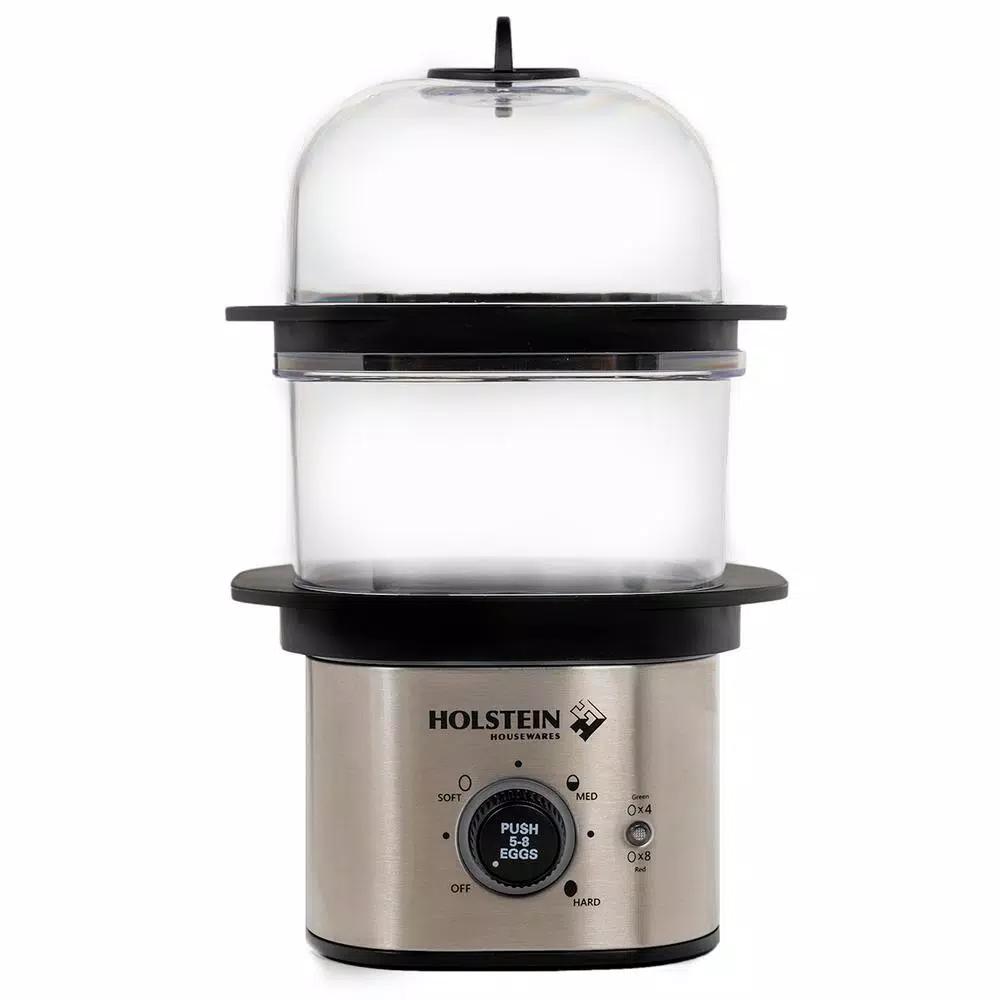 HOLSTEIN HOUSEWARES Holstein 2-Tier Egg Cooker, 8-Egg Capacity, Black Stainless Steel