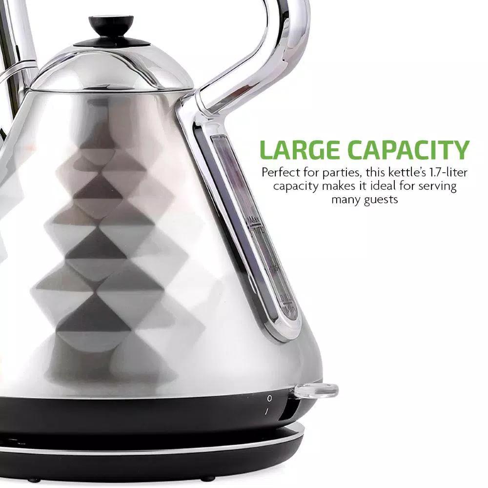 Ovente Cleo Collection 1.7L Electric Kettle, 1500W Stainless Steel Tea Kettle with Auto Shut-Off