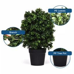 Costway 24 in. Artificial Boxwood Topiary Ball Tree Set of 2 - Indoor/Outdoor Faux Greenery thumbnail 3
